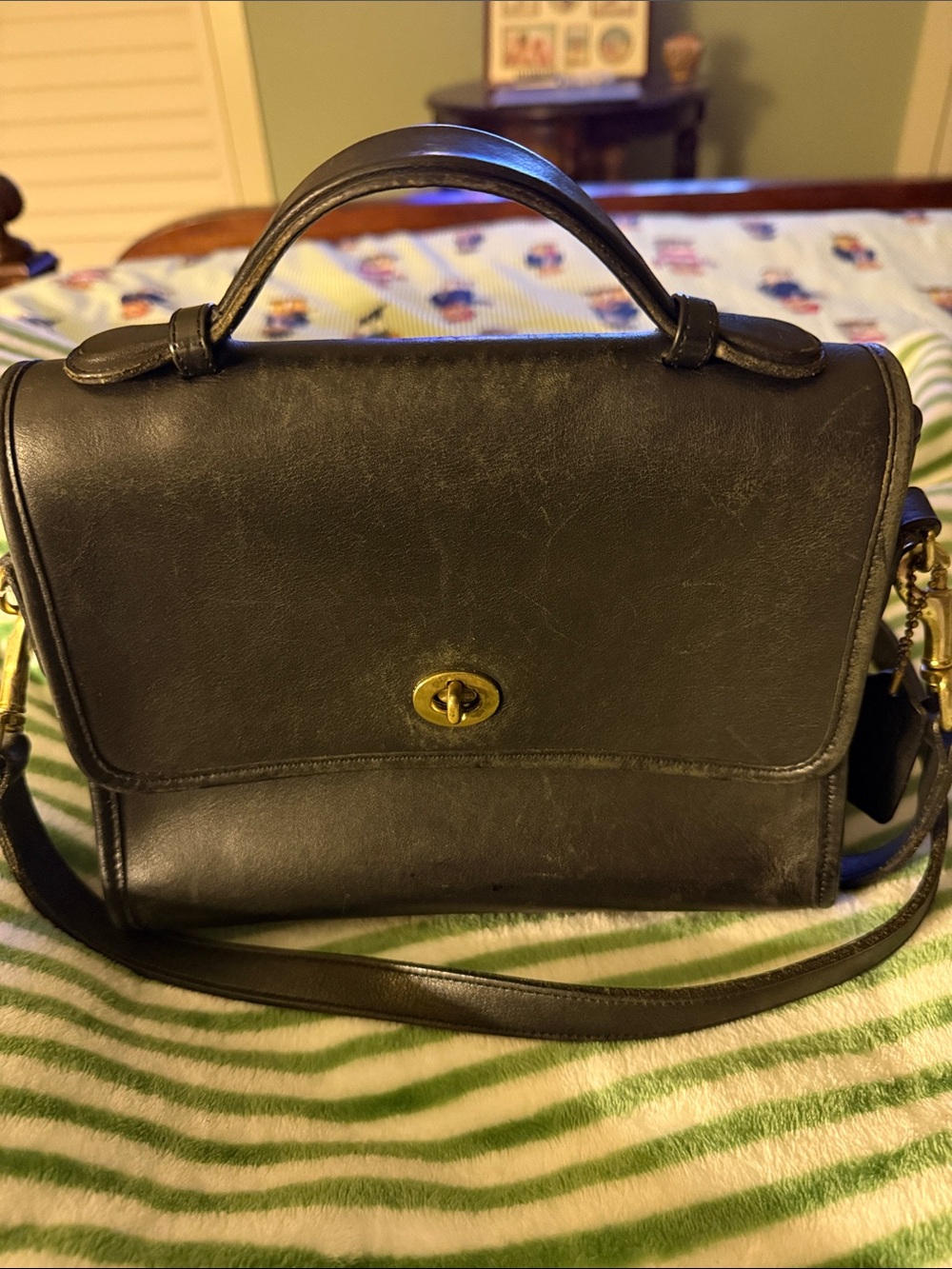 Coach Black Leather Crossbody Satchel with Gold Hardware